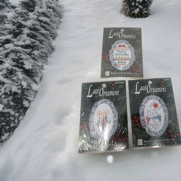 Lace Ornament Kits VTG 1992 Designs For The Needle Candles Kitty Sampler NOS - Picture 1 of 16